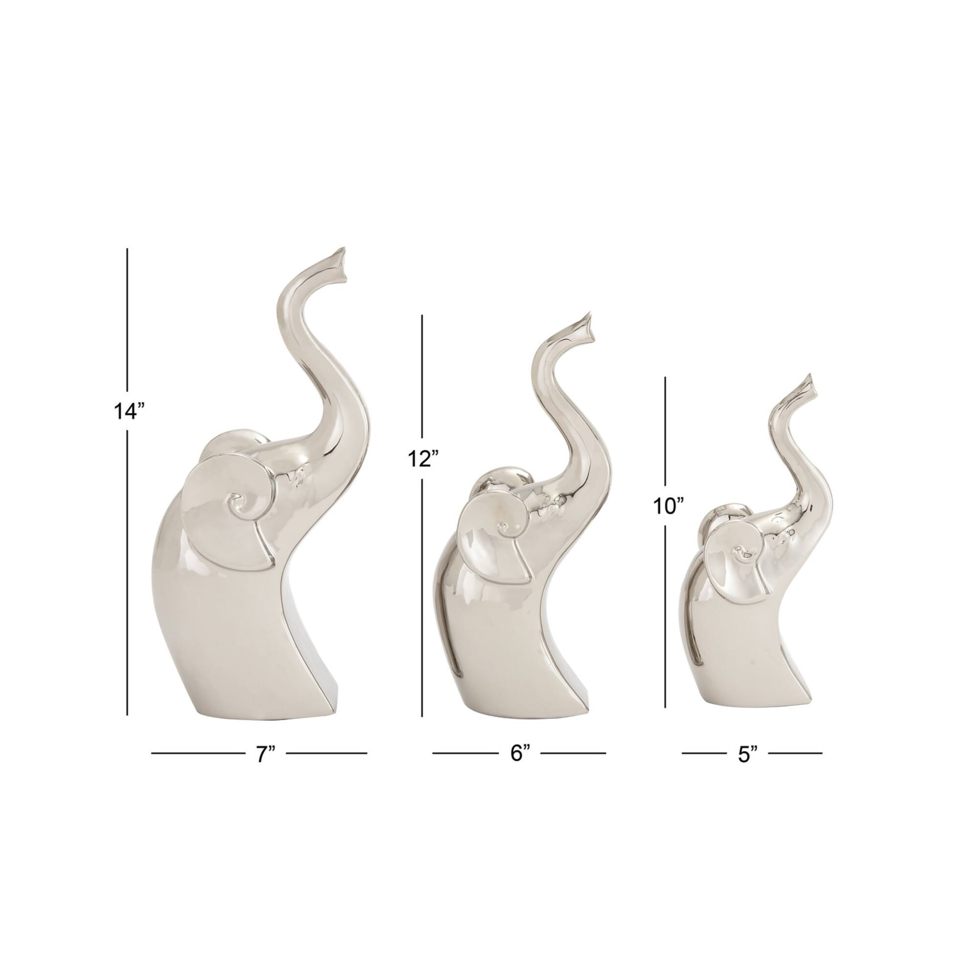Silver Porcelain Contemporary Elephant Sculpture Set